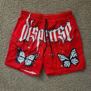 ROMWE Red Athletic Shorts with White & Black Butterfly Design